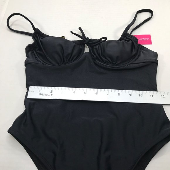 Xhilaration Junior's Size Small 0-2 Shirred Underwire One Piece Swim Suit Black - Picture 9 of 16